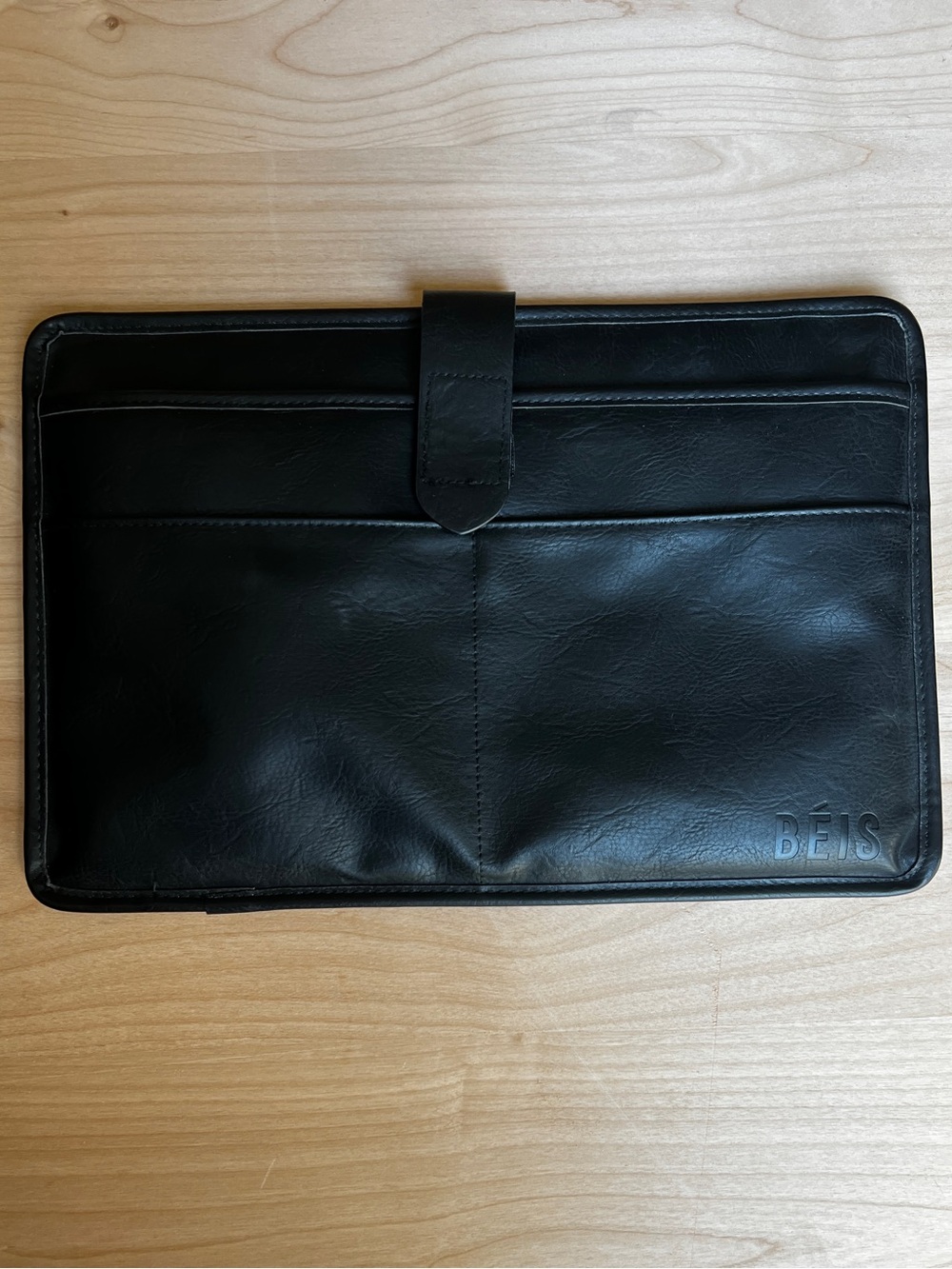 BEIS Black Vegan Leather Laptop Sleeve/Insert with Pockets